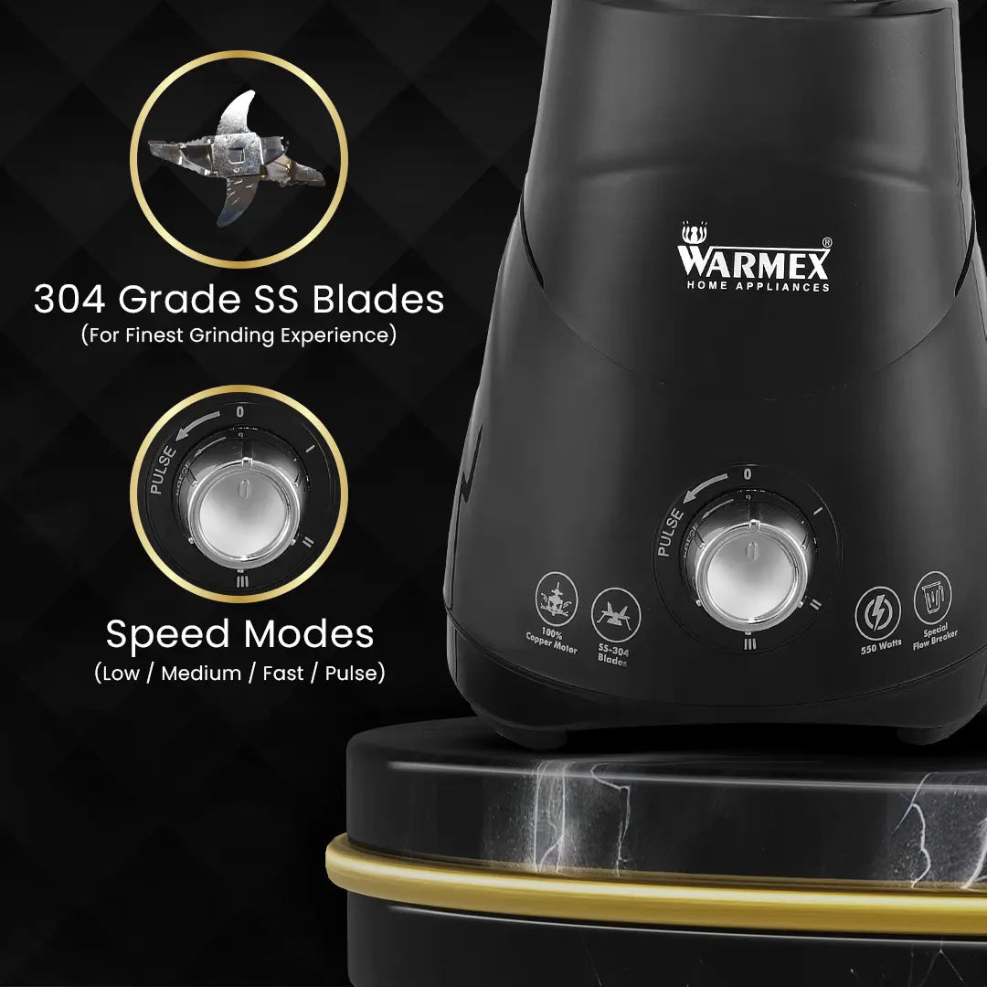 Warmex 550W Mixer Grinder for Kitchen 100% Copper Motor + 2 Years Warranty 3 Jars Included, Stylish & Powerful Performance for Smooth Blending & Grinding warmexhomeappliances