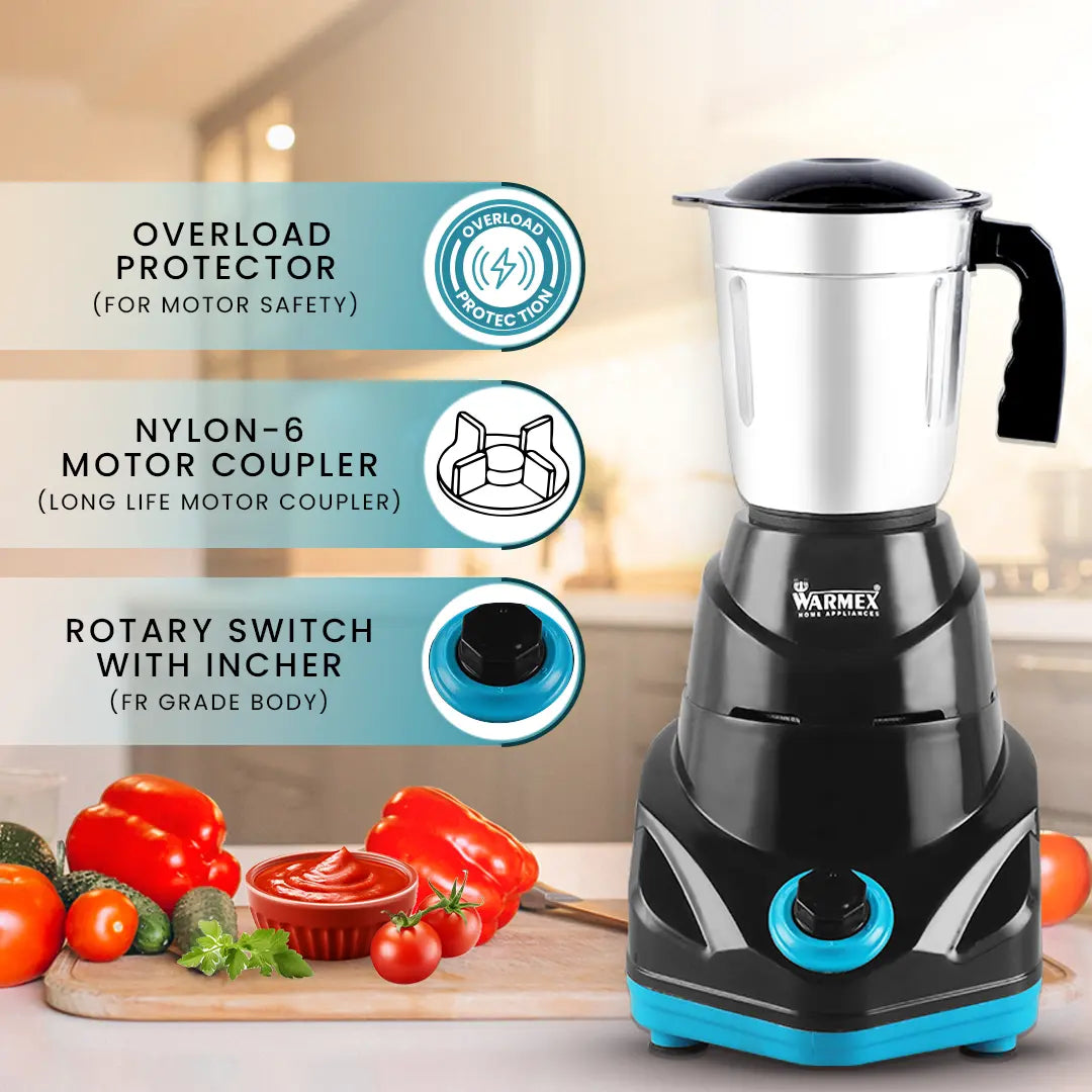 Warmex 750W Mixer Grinder for Kitchen with 3 Jars + 2 Years Warranty, Powerful Motor for Efficient Grinding & Blending, Durable & Versatile Appliance warmexhomeappliances