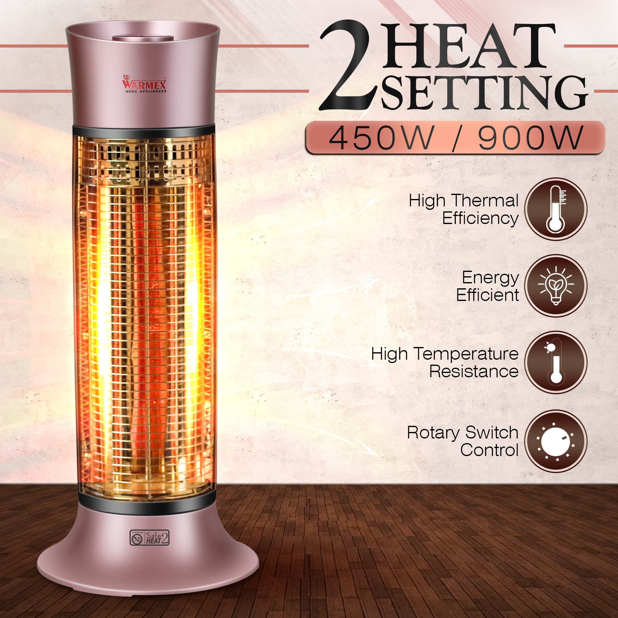 450W/900W CARBON HEATER ROSE GOLD warmexhomeappliances2