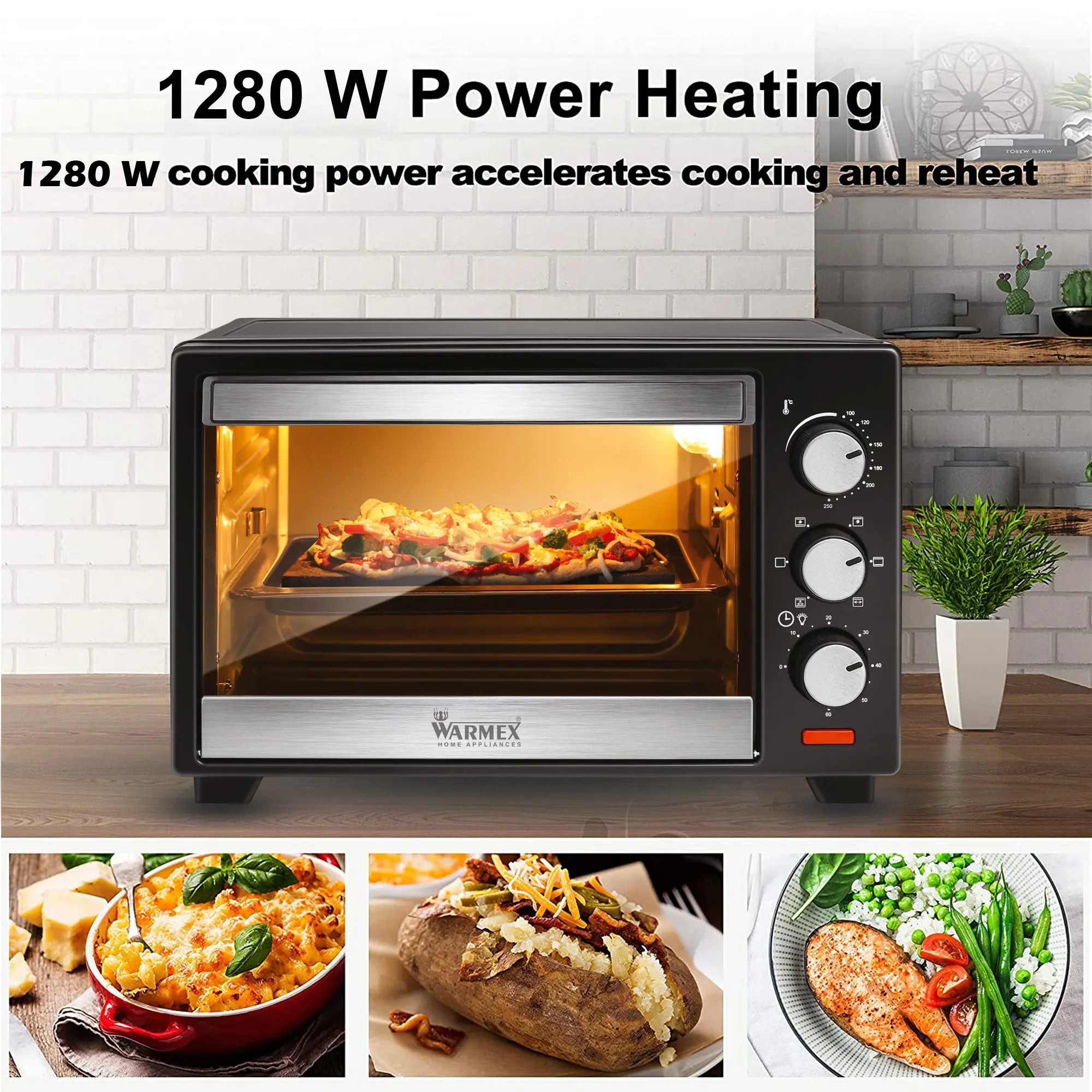 Warmex Oven Toaster Griller, Bake, Broil, Toast, Convection, Rotisserie, Keep Warm, Glass Door Window, Variable Heating Mode & 60 Minutes Timer With Auto Shut Off and Ready Bell with 20 Liter Capacity – MB20L/R&C (Black, 1280 Watts)… warmexhomeappliances2